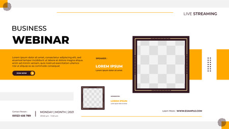 Business webinar banner template for website with square frame and geometric shape conceptのイラスト素材