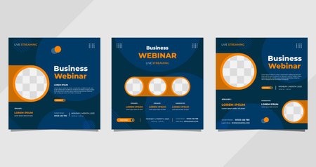 Set of business webinar social media post template with geometric background and circle frameのイラスト素材