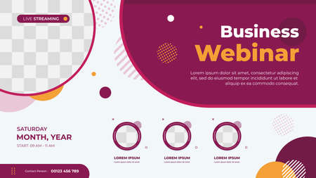 Business webinar banner template for website with three circle frame for speakers and geometric minimal conceptのイラスト素材