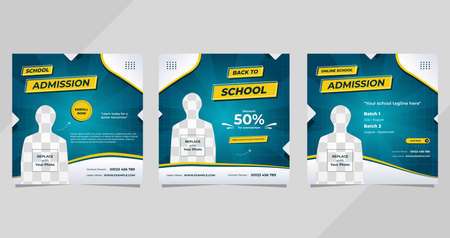 Set of school admission social media post template with green backgroundのイラスト素材