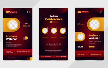 Set of business webinar social media stories post template with red gradient geometric background and circle frameのイラスト素材