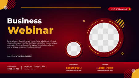 Website banner with modern red background and double circle frame, perfect for business webinars, conference events, online education and other seminarsのイラスト素材