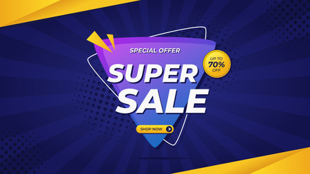 Super Sale banner with purple gradient background and special offer up to 70%のイラスト素材