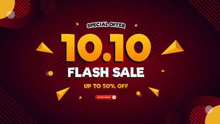 10.10 Flash Sale banner template with red gradient background, Special offer up to 50% offのイラスト素材