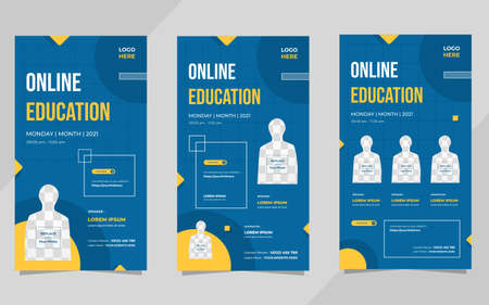 Collection of social media story post templates on minimalistic blue background. Suitable for Online Education, Business Webinars, and Other Seminarsのイラスト素材