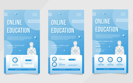 Set of Online education social media stories post templates with blur geometric composition on white and blue background. Suitable for e-learning, Business Webinars, and Other Seminarsのイラスト素材
