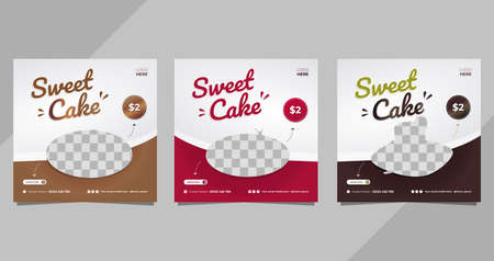Set of Sweet Cake social media templates with Red, white and brown backgroundのイラスト素材