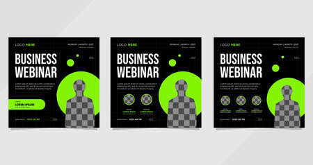 Set of social media template for Business Webinar, Marketing Webinar, and other seminars. with black and green backgroundのイラスト素材
