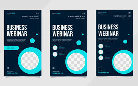 Set of social media stories template for Business Webinar, Marketing Webinar, and other seminars with navy blue background and circle frameのイラスト素材