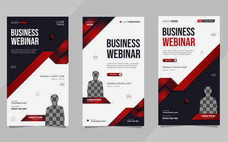 Set of social media stories templates for Business Webinar, Marketing Webinar business conference and other seminars on black and white background and red ribbonのイラスト素材