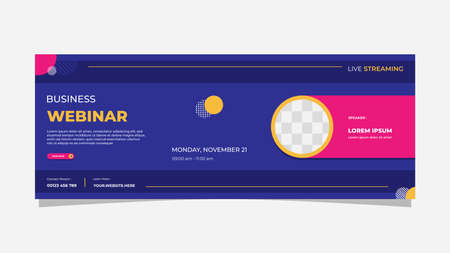 Social media cover Business webinar banner template with circle frame and minimal concept of geometric backgroundのイラスト素材