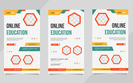 Set of social media stories template with geometric background and hexagon frame for Online Educationのイラスト素材