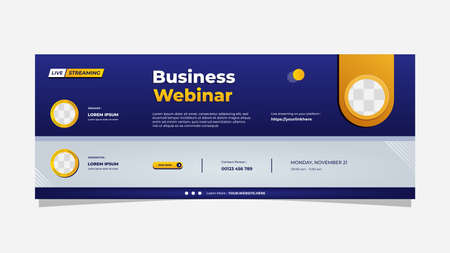 Social media cover banner template with blue and white background and three circle frame, perfect for business webinars, conference events, online education and other seminarsのイラスト素材