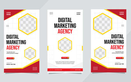 Set of digital marketing agency social media stories template with geometric backgroundのイラスト素材