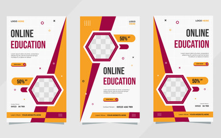 Set of social media stories template with geometric background and hexagon frame for Online Educationのイラスト素材