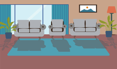 Interior living room. Vector flat style illustration Stock Vector.のイラスト素材