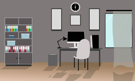 Office workstation furniture interior concept. Vector flat graphic design cartoon illustrationのイラスト素材