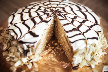 Delicious Almond Cake, sweets, cream white yummyの写真素材