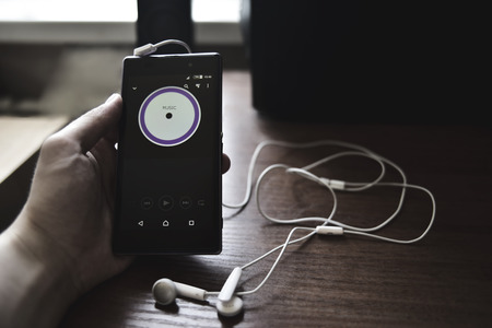 Smartphone, headphones music technology media electronic, gadgetの写真素材