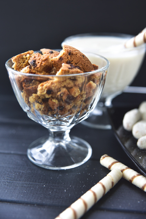 cookies in a glass, sweets on the tableの写真素材