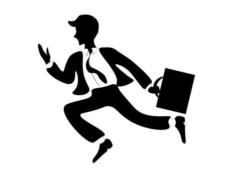 Business running man illustration. A man in a business suit with a tie and a briefcase runs to an important meeting. Life is filled with ideas. Our ideas can change the whole worldのイラスト素材