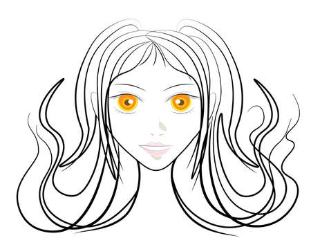 Illustration of a girl's face. A gentle girlish face personifies youth and beauty. Illustration for the design of cosmetics, face and skin care in general, as well as hair care.のイラスト素材