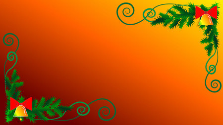 Pine sprigs with bells. Christmas card design. Happy New Year. and Merry Christmasのイラスト素材