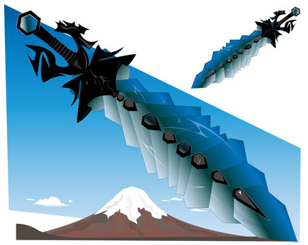 Art of a magical stone sword. Black metal frames the stone steel. Fantasy, science fiction, games, films, cartoons. A world of adventure and valor. fantasy swordのイラスト素材