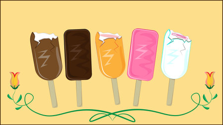 sweets. Lots of ice cream fills the background. Delicious ice cream to choose from.のイラスト素材