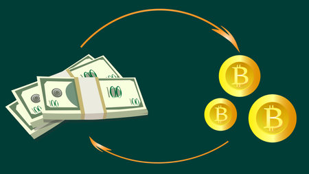Dollar investing in bitcoin - a groove of investing and earning profits and income from investing. cryptocurrenciesのイラスト素材