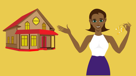 The lovely lady happily holds the keys to her dream new home. property rentalのイラスト素材