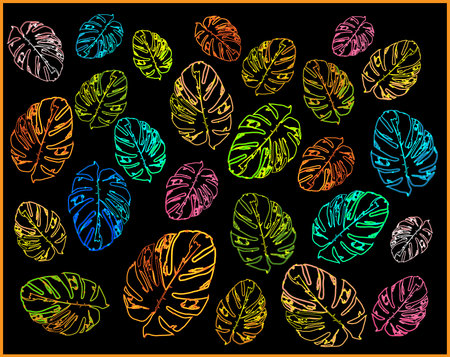 Colored leaves on a black background. Cute colored leaves for any decoration. Art of the colored leaves. natureのイラスト素材