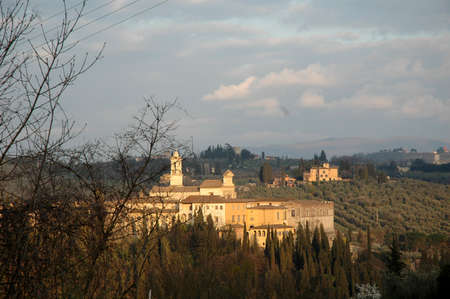View of the Certosa di Firenze at sunset. View of the church and the monastic complexのeditorial素材