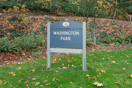 Portland, Oregon - 2018-11-20 - Washington Park sign in Portland Oregonの写真素材