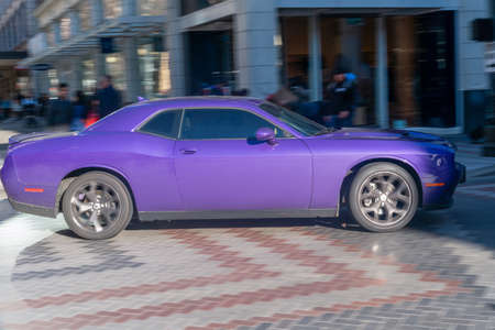 Seattle, Washington - 2019-03-02 - Purple Challenger being driven in Seattle's downtown street