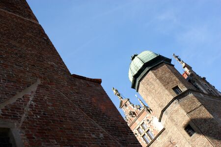 tower in a historic brick building in Gda?sk Polandの写真素材