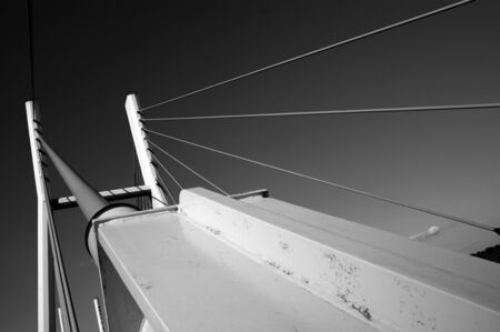 bridge construction of the bridge with pylons Warsaw black and whiteの写真素材