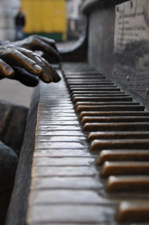 piano keyboard bronze monument in the city of Lodz in Poland