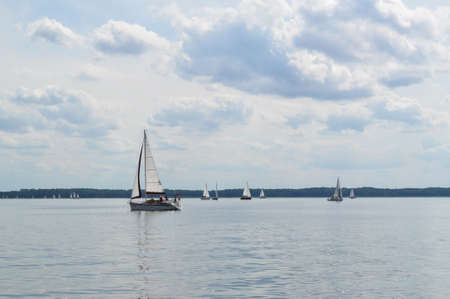 sailboat boat floats on the lake and blue sky sail