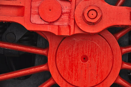 Old vintage steam train, locomotive, train with red wheels, old carriagesの写真素材