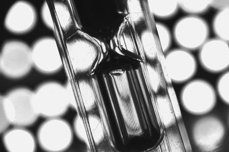 A black-and-white hourglass close-up measuring time with flowing sand