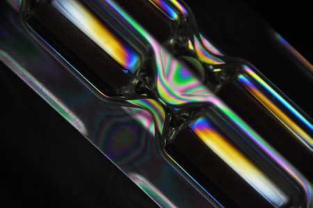 A colorful rainbow hourglass measuring time against a black backgroundの写真素材