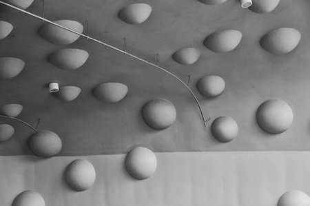 Black and white fragment of a scene with concrete bubbles modern architectureの写真素材