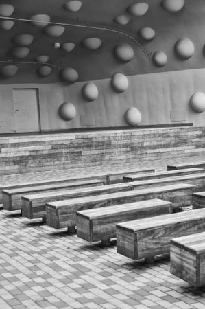 Black and white fragment of a scene with concrete bubbles modern architectureの写真素材