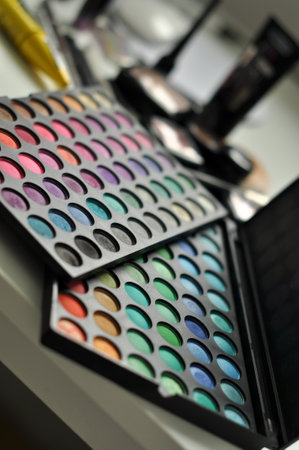 A colorful eyeshadow palette in all the colors of the rainbow