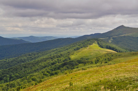 beautiful mountain landscape in the Bieszczady National Park; Bieszczady Mountains sunny dayの写真素材