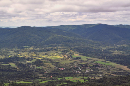 beautiful mountain landscape in the Bieszczady National Park; Bieszczady Mountains sunny dayの写真素材