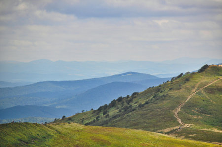 beautiful mountain landscape in the Bieszczady National Park; Bieszczady Mountains sunny dayの写真素材