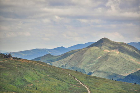 beautiful mountain landscape in the Bieszczady National Park; Bieszczady Mountains sunny dayの写真素材