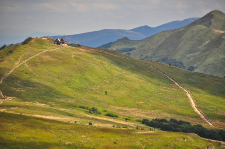 beautiful mountain landscape in the Bieszczady National Park; Bieszczady Mountains sunny dayの写真素材